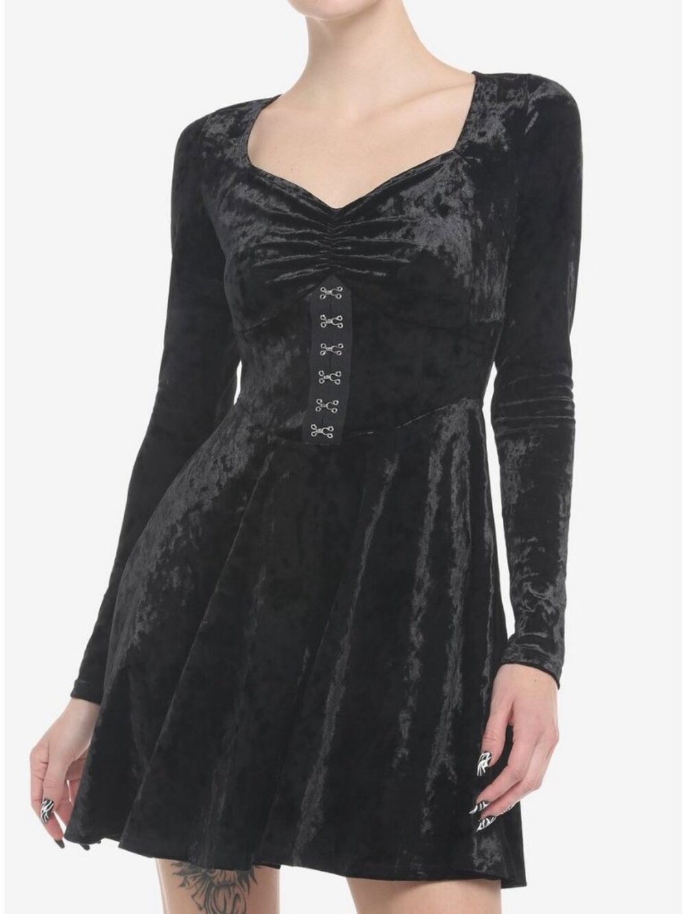 Cosmic Aura Black Crushed Velvet Corset L/S Dress Hot Topic Vampire Goth Punk M